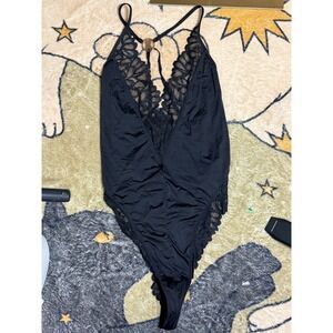 Savage X Fenty Black Lace Plunging Teddy Bodysuit XL Strappy Back Lingerie